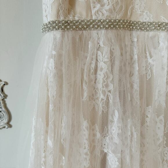 NWT Lulu’s Sweet Love Ivory Lace Tulle Beaded Maxi Dress 1X Wedding - Picture 8 of 13